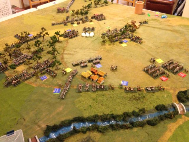 Overview of the battlefield after turn two, looking from behind the French left across.