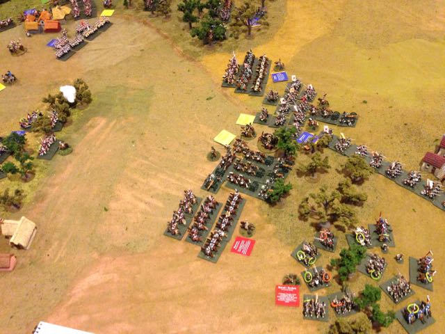 Watching their infantry support break and run, the Russian grand battery withdraws toward the rear.
